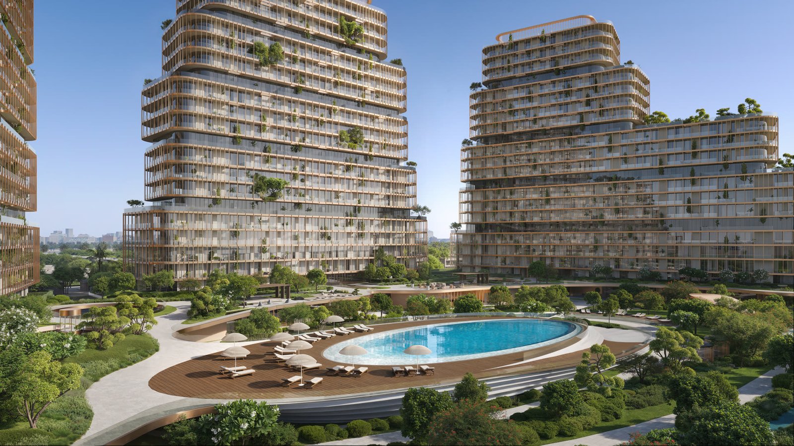 The cove pool between the three towers